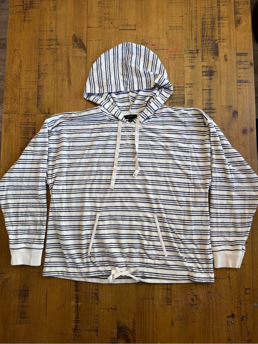 J.Crew Women’s XL Striped Pullover Hoodie Shirt Cream Navy and Cream